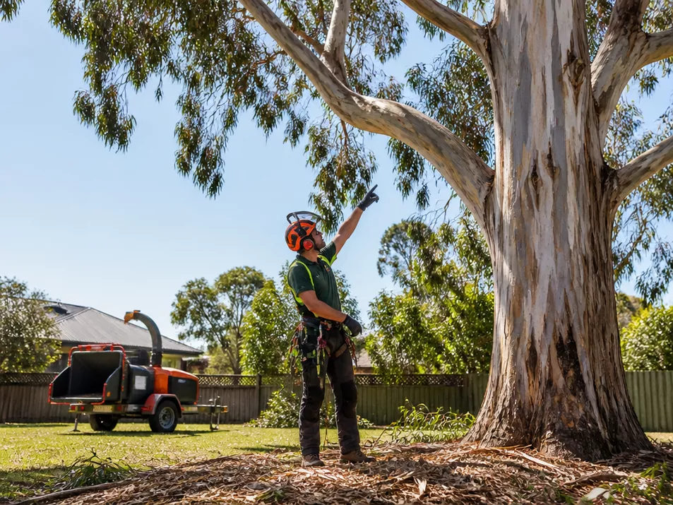 Professional arborist preparing for tree removal in Ballan, Victoria.