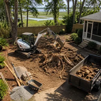 Tree removal for backyard renovation in Beaufort