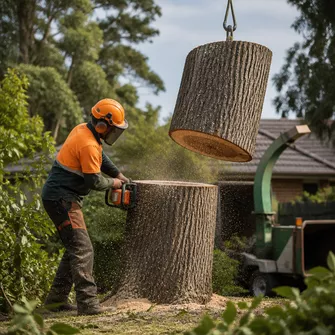 Stump grinding service in Greendale, with equipment removing a tree stump.